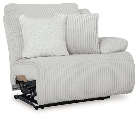 Angle view showing upholstery stitching