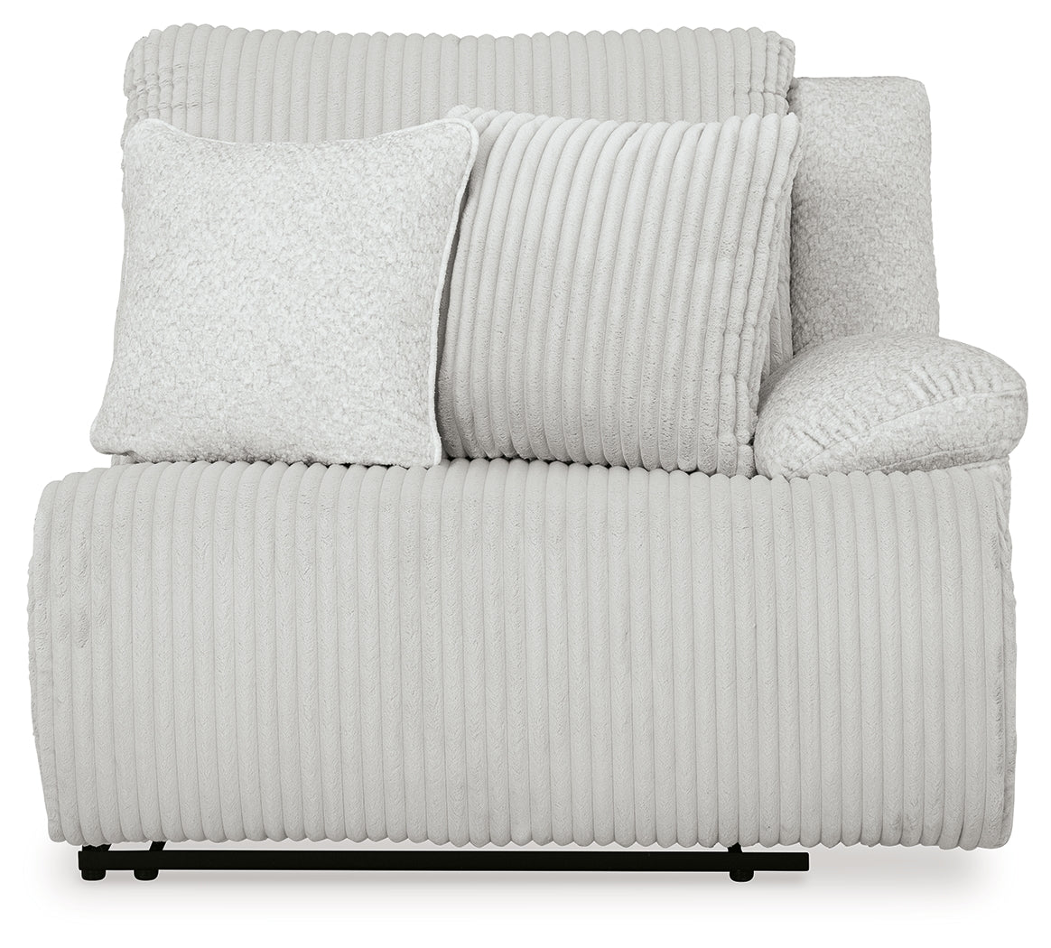 Head-on view highlighting sectional arms
