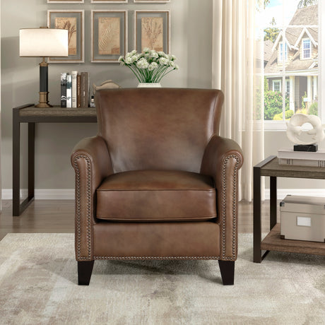 Braintree Brown Leather Accent Chair angled side