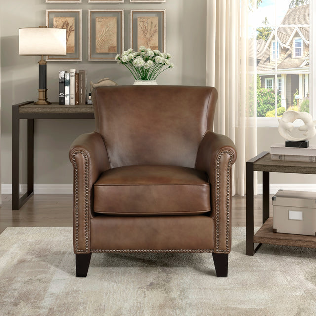 Braintree Brown Leather Accent Chair angled side