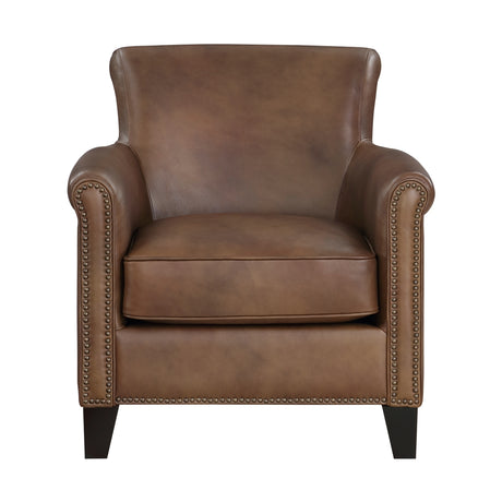 Braintree Brown Leather Accent Chair front view