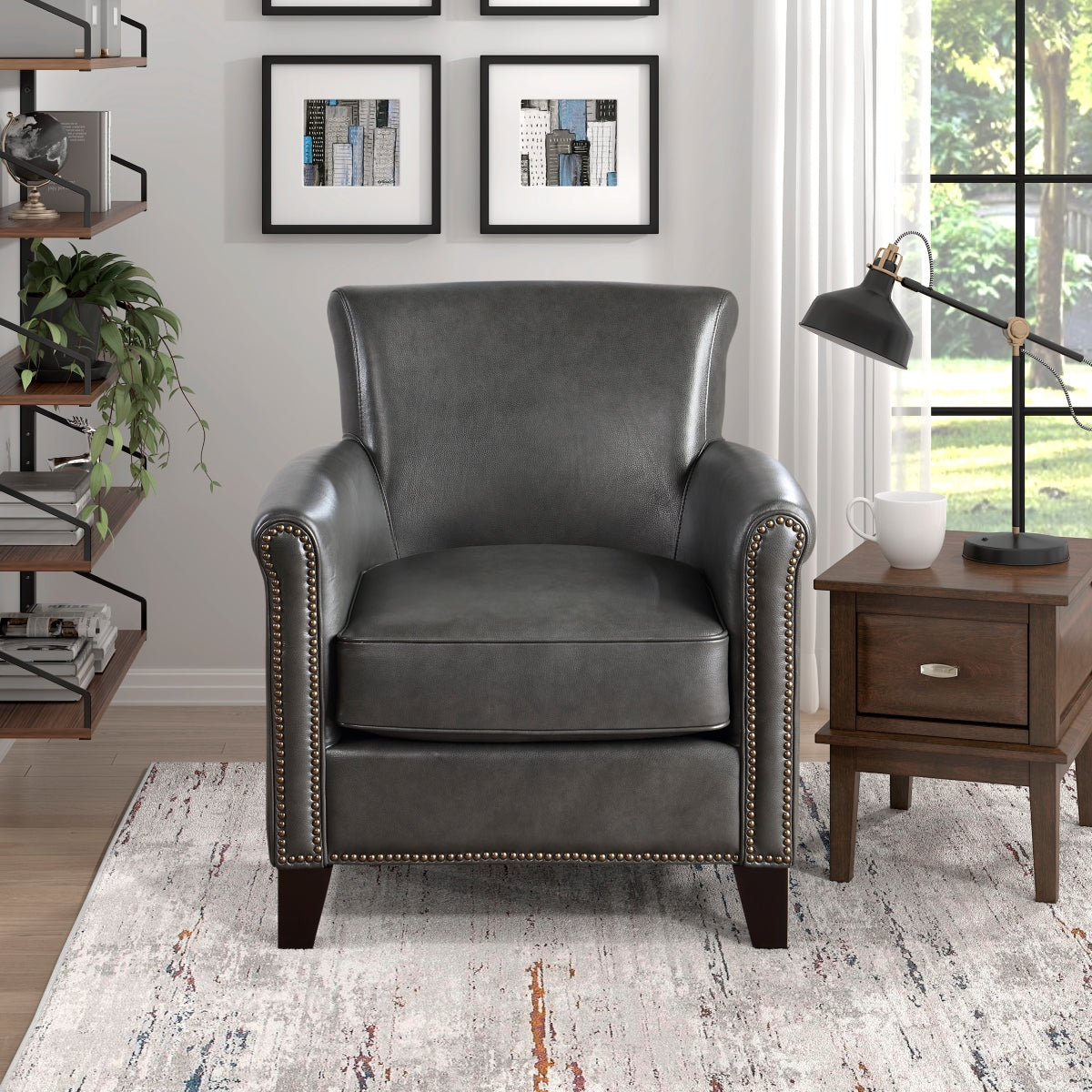 Back view of Braintree Gray Leather Accent Chair