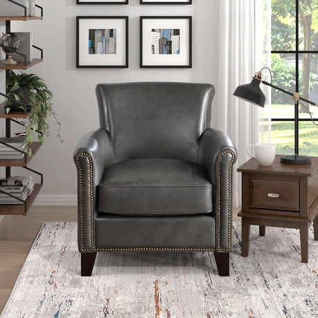 Back view of Braintree Gray Leather Accent Chair