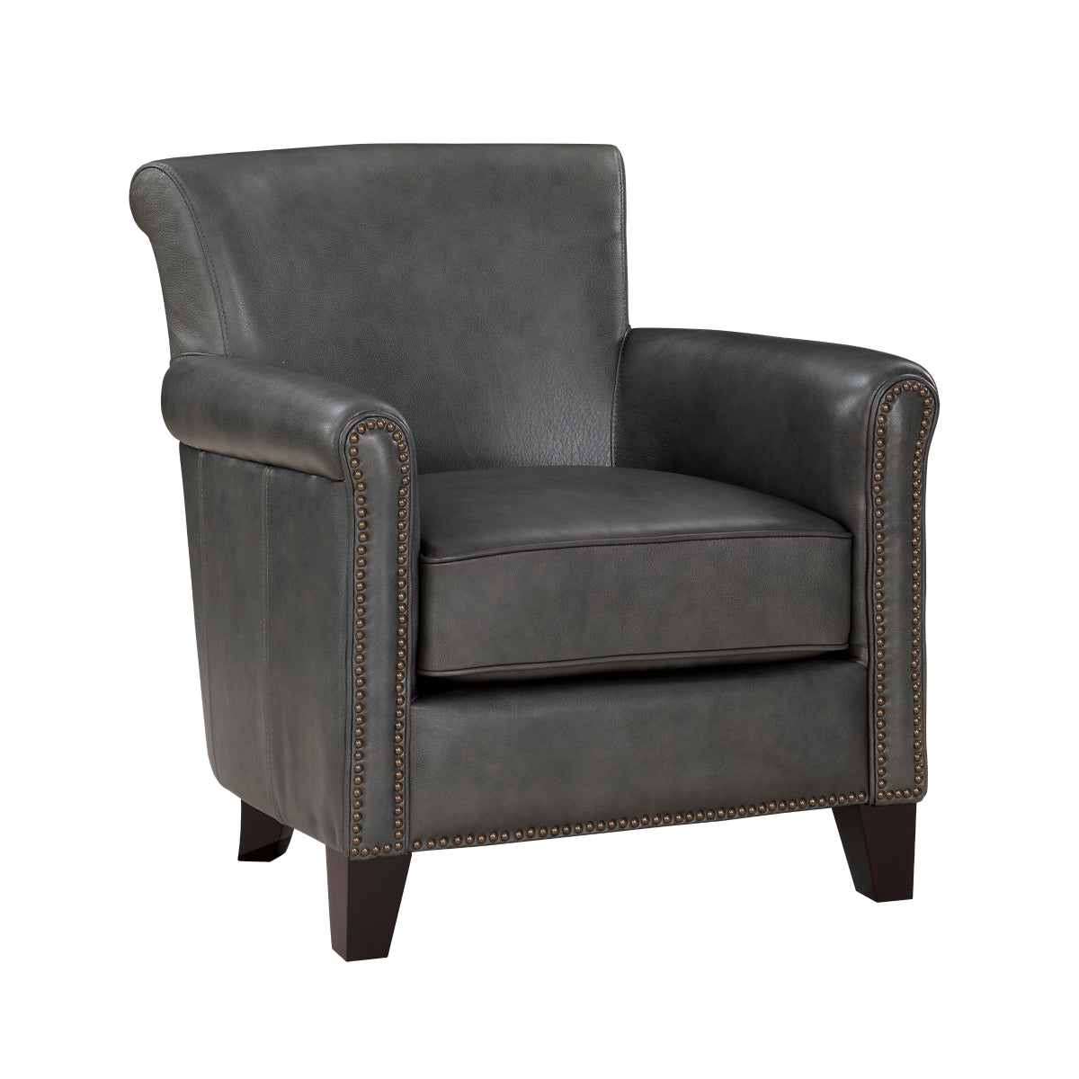 Side view of Braintree Gray Leather Accent Chair