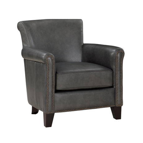 Side view of Braintree Gray Leather Accent Chair