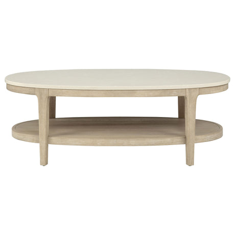 Lucaire Oval Cultured Marble Top Coffee Table Honed Cream and Sandstone — product image 3
