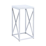 Edmund Accent Table close-up of chrome X-cross metal base