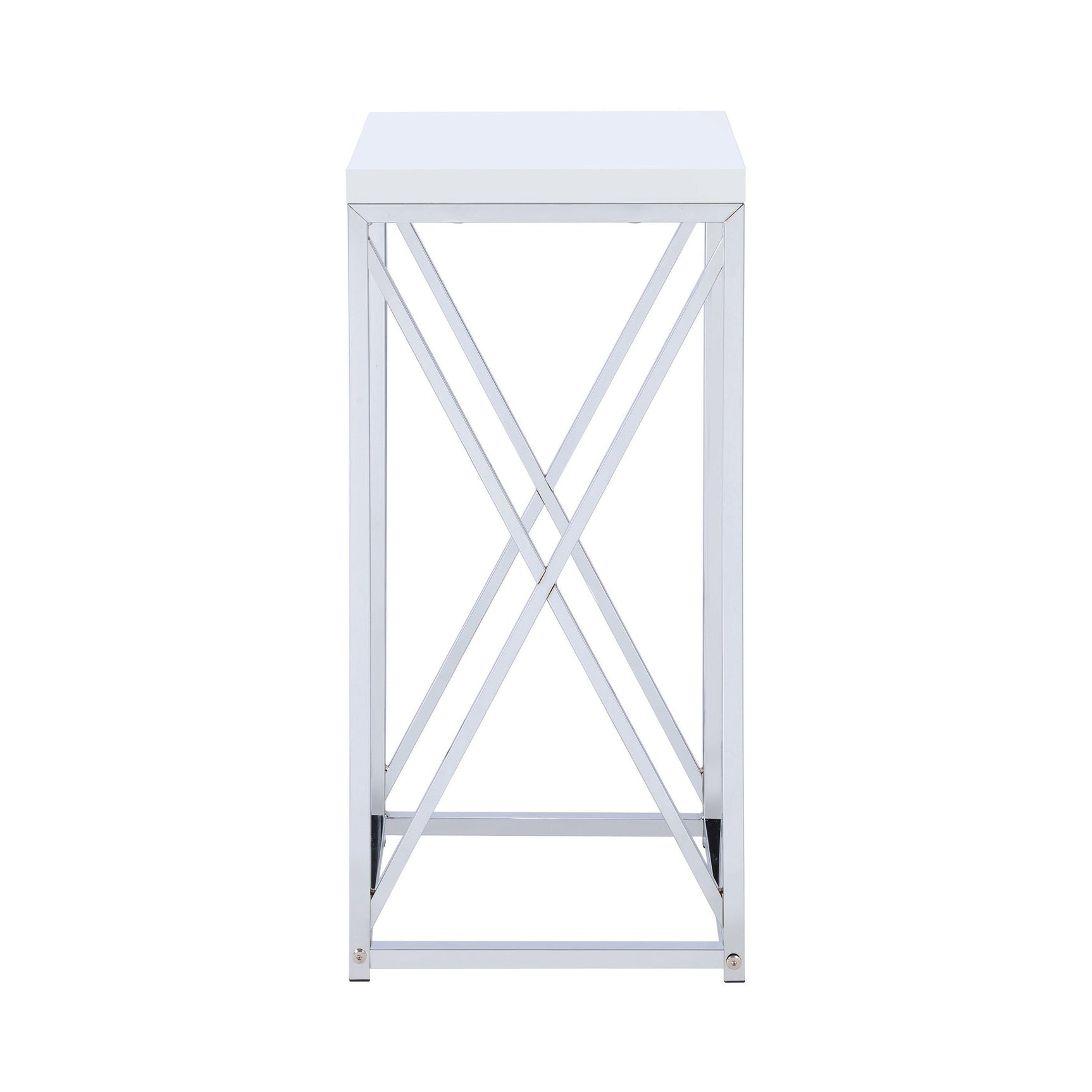 Edmund Accent Table angled front view highlighting glossy white surface