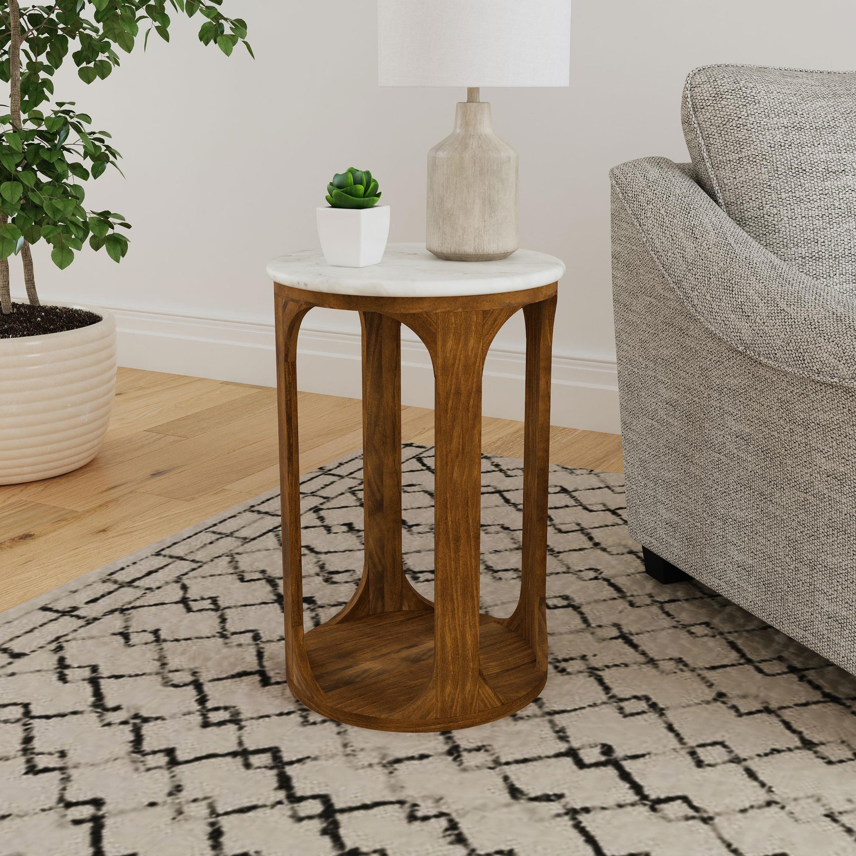 Side view of Komas Brown Marble Top Side Table