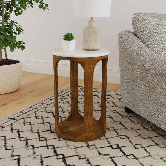 Side view of Komas Brown Marble Top Side Table