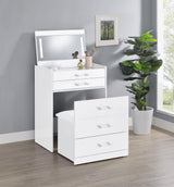 Makeup vanity clear glass tabletop and drawers