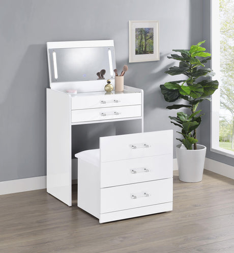 Makeup vanity clear glass tabletop and drawers
