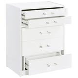 Side angle of vanity showing drawers and pull handles