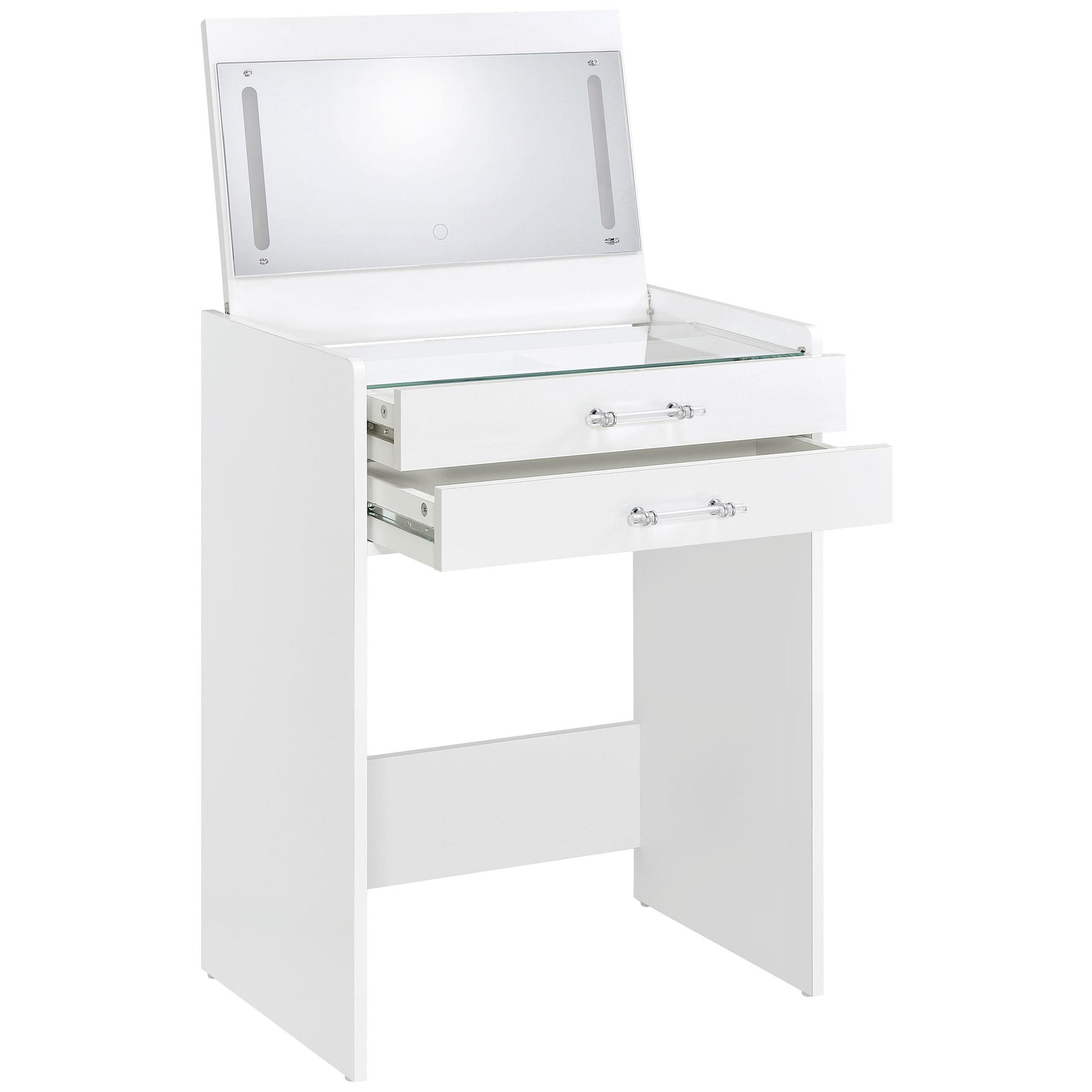 Vanity drawer metal glides detail