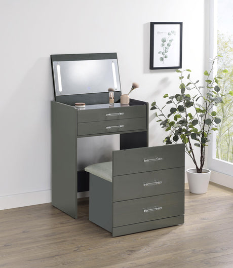 Cushioned vanity stool with leatherette upholstery and storage