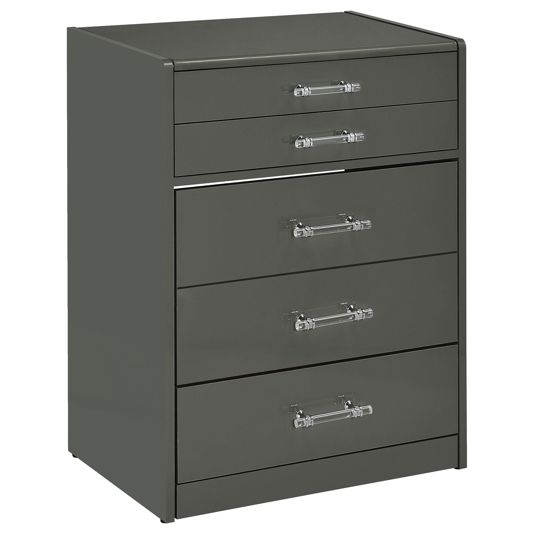 Close-up of clear glass tabletop showing compartmentalized drawer