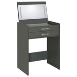 Side view of vanity highlighting chrome pull handles