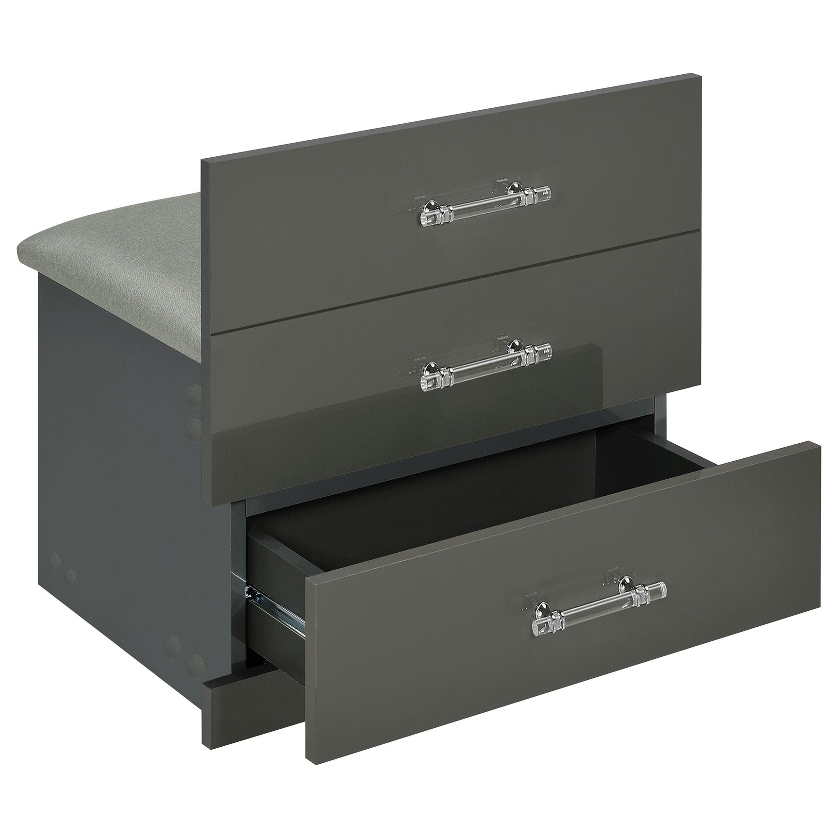 Danbury 3-drawer grey high gloss makeup vanity and stool set