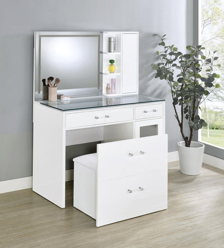 Side view of Flora vanity with stool