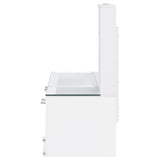 Back view of vanity showing power cord