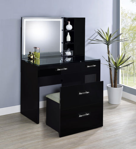 Side view of Flora vanity showing framed fluted panel cabinet door