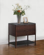 Side view of Zimmerlee Rust Brown 2-Drawer Side Table