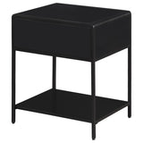 Metal frame and leveler detail on Amherst side table