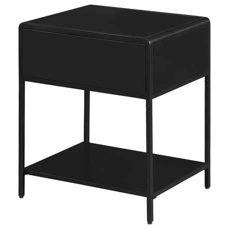 Metal frame and leveler detail on Amherst side table