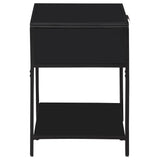 Side table drawer open showing storage space