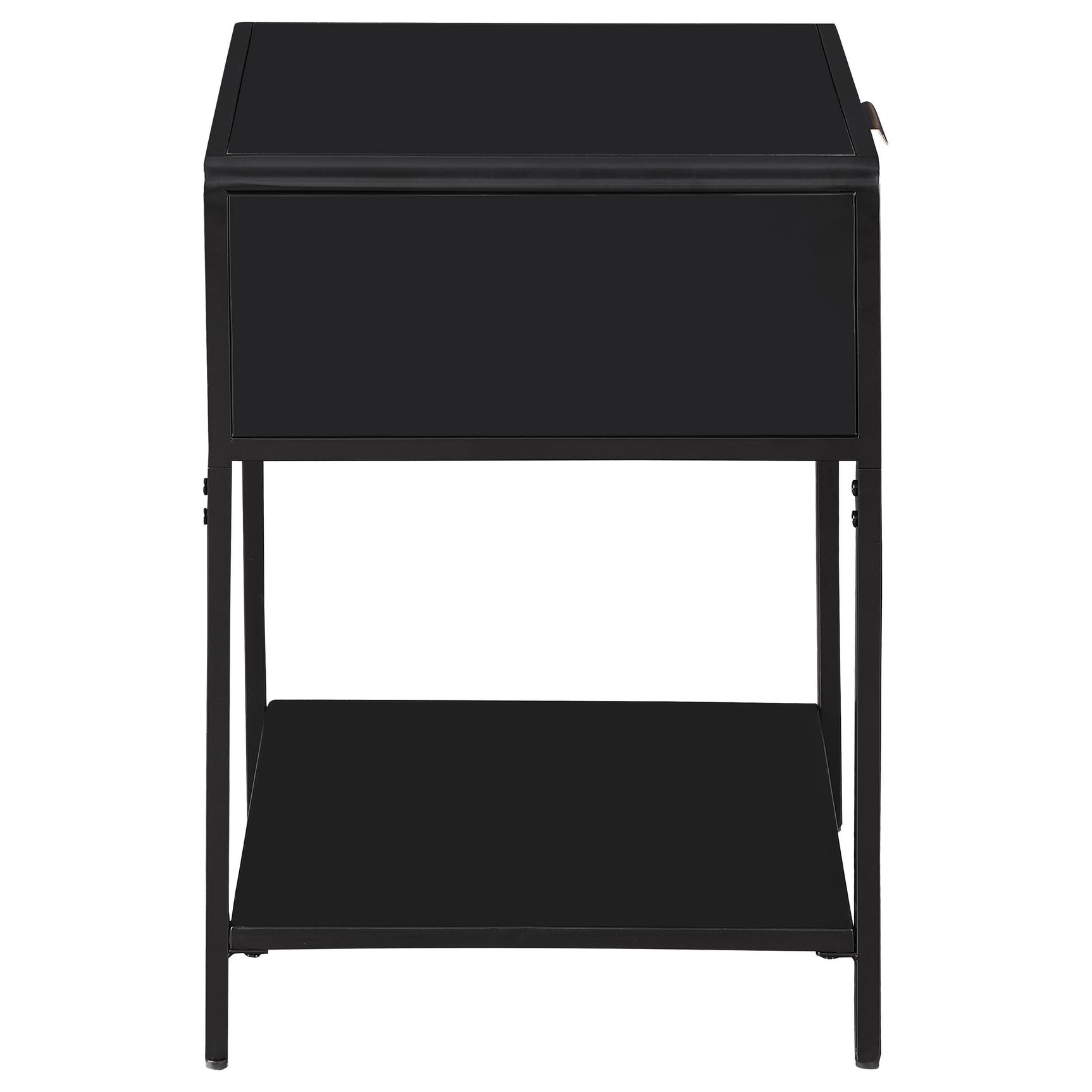 Side table drawer open showing storage space