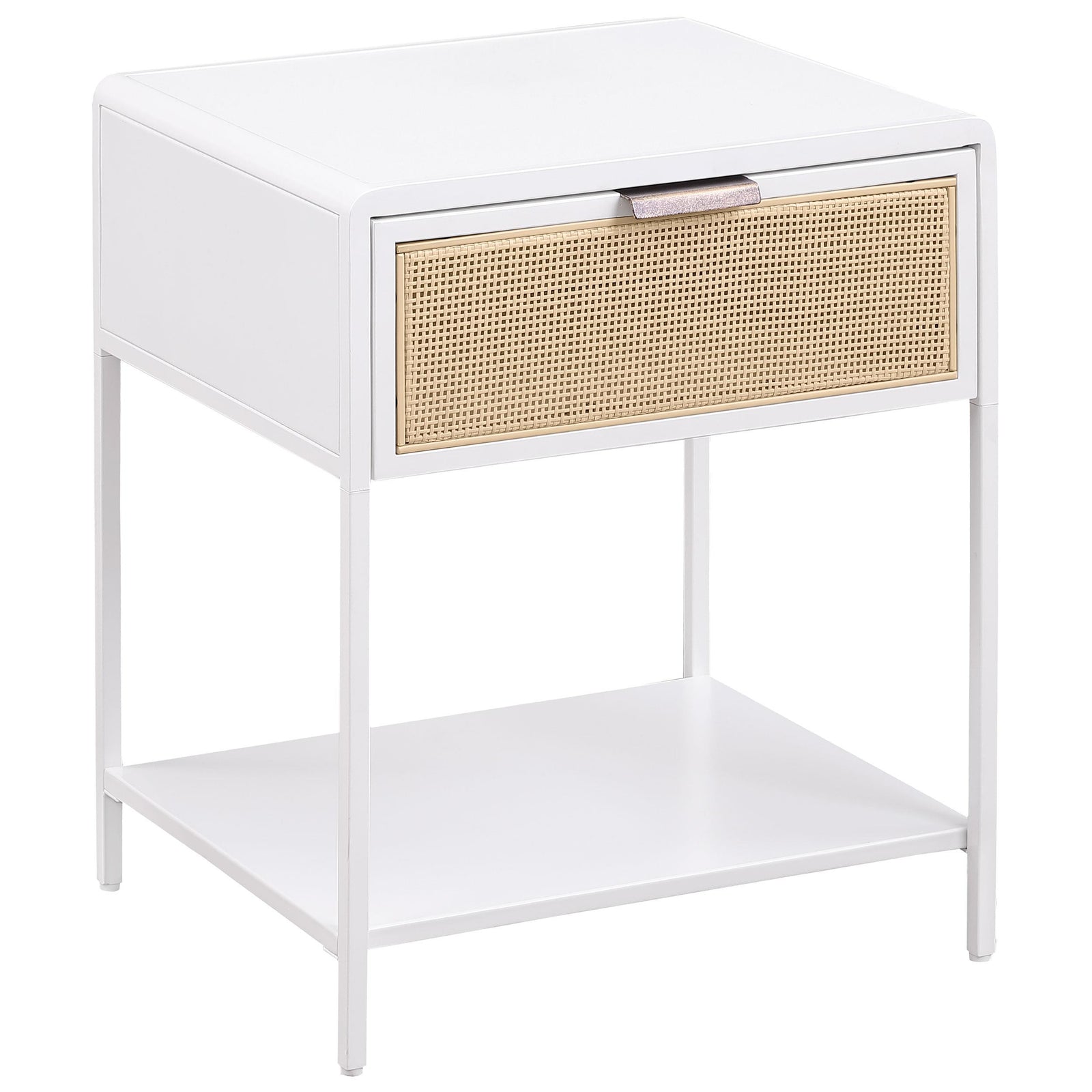 Amherst 1 Drawer Radio Weave Rattan Metal Side Table White