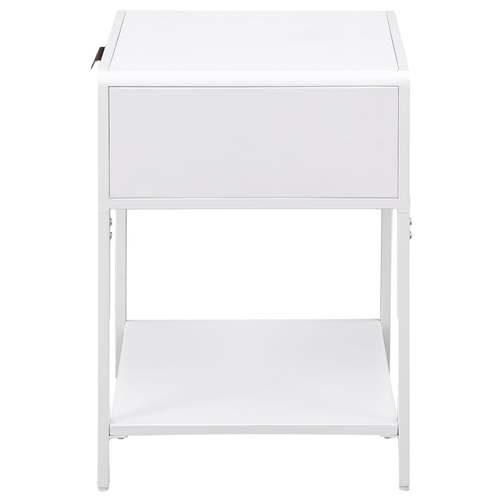 Amherst side table drawer open showing storage
