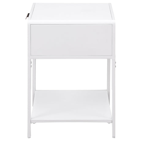Amherst side table drawer open showing storage