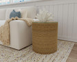 Close-up of woven seagrass texture on Halden side table