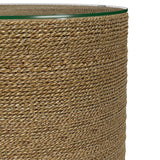 Halden Round Woven Seagrass Accent Side Table Light Brown
