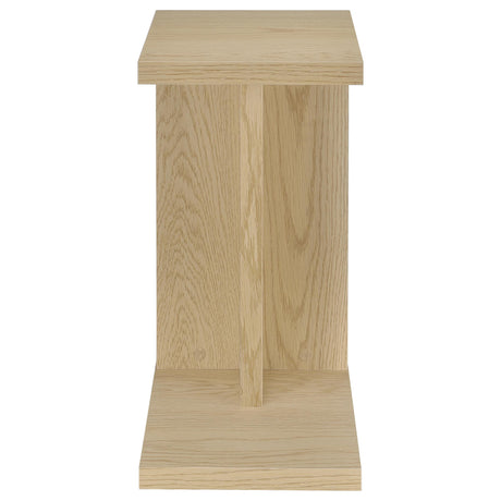 Side view of Clower light oak sofa side table
