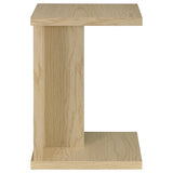 Angled view of Clower engineered wood C-shaped table