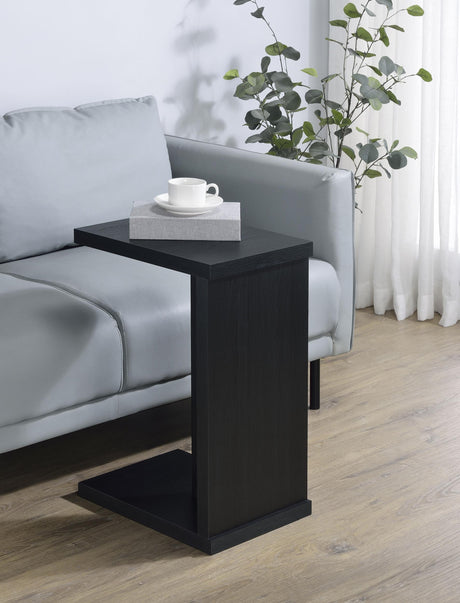 Side view of Clower black C-shaped sofa side table