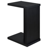 Clower side table positioned over sofa armrest