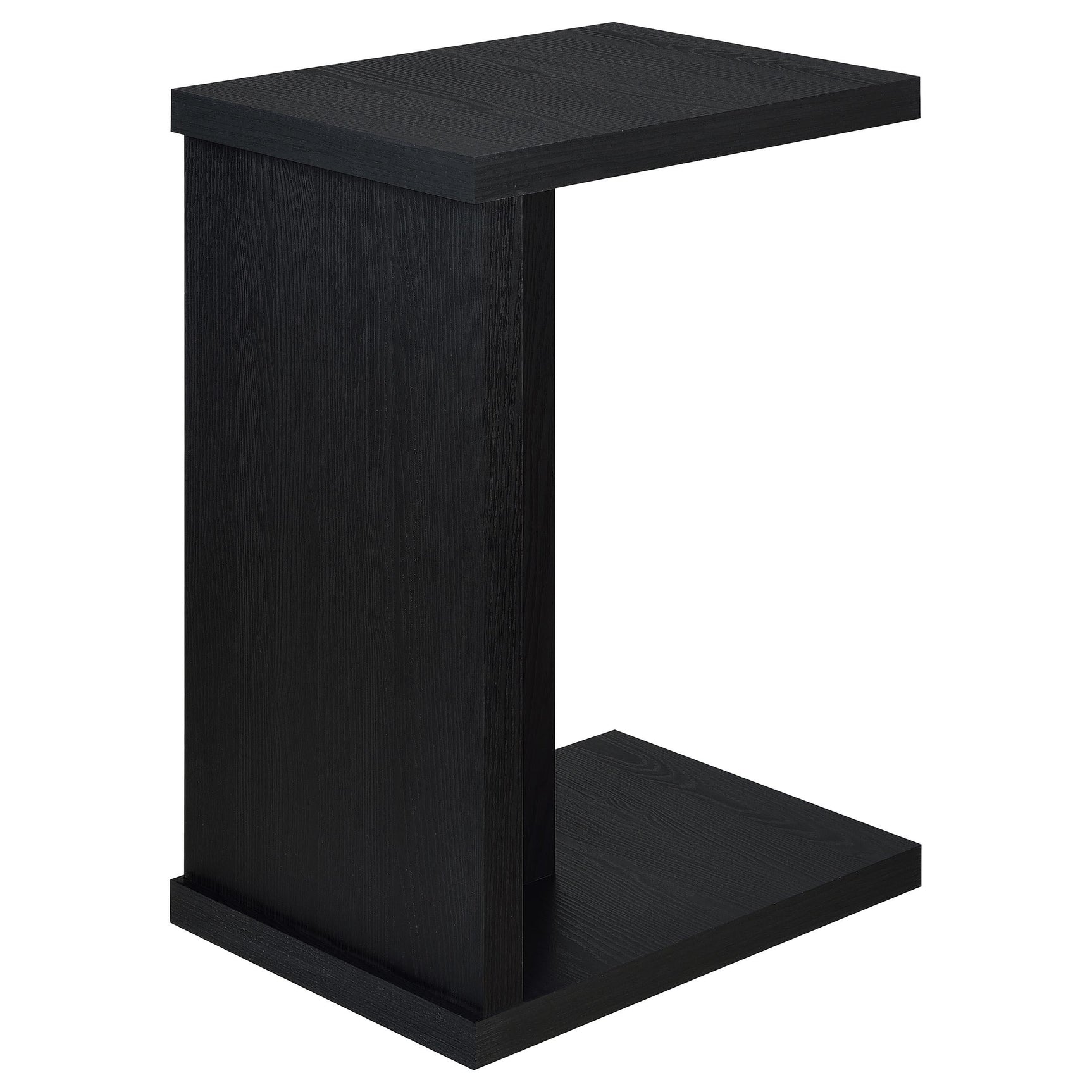 Angled shot showing open C-shaped frame of side table
