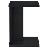Detail of black melamine veneer on side table edge