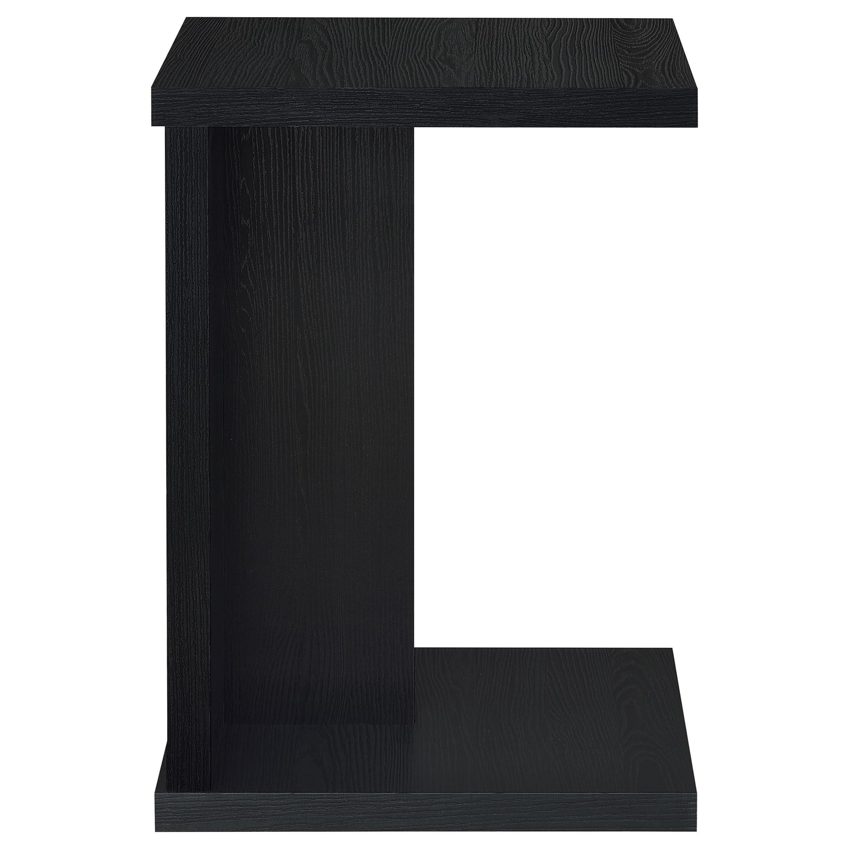 Detail of black melamine veneer on side table edge