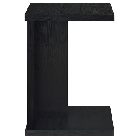 Detail of black melamine veneer on side table edge