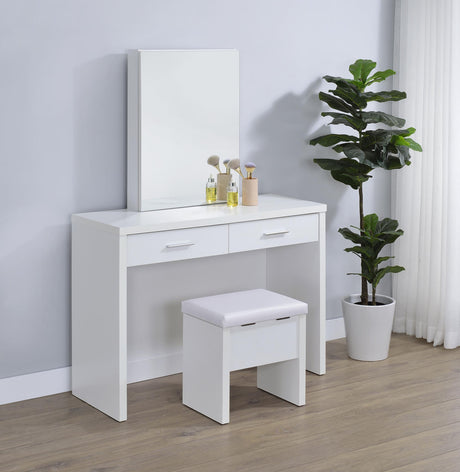 Close-up view of vanity drawers with pull hardware