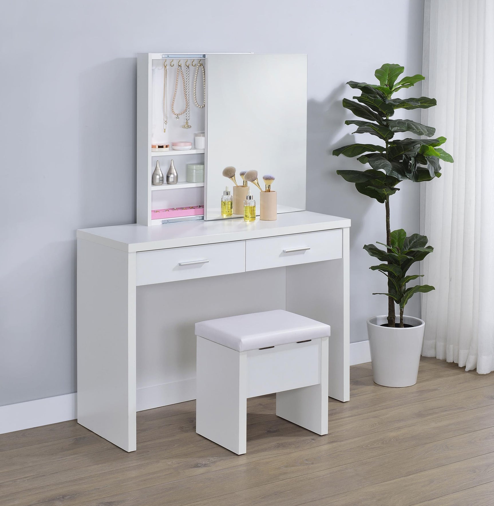 Vanity open shelf below tabletop for extra storage