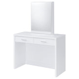 Bunbury white makeup vanity table set with storage mirror and upholstered stool