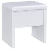 Bunbury white makeup vanity table set with storage mirror and upholstered stool