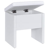Bunbury white makeup vanity table set with storage mirror and upholstered stool