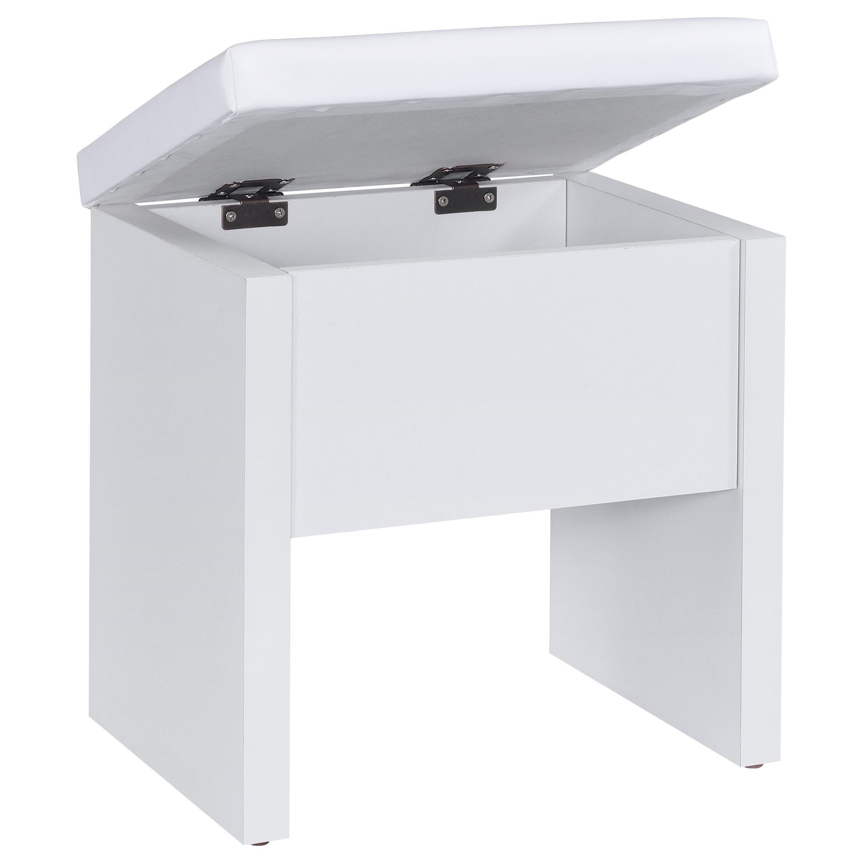 Bunbury white makeup vanity table set with storage mirror and upholstered stool