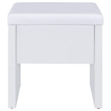Bunbury white makeup vanity table set with storage mirror and upholstered stool
